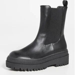 Good American Black Leather Chelsea Combat Lug Boots 9